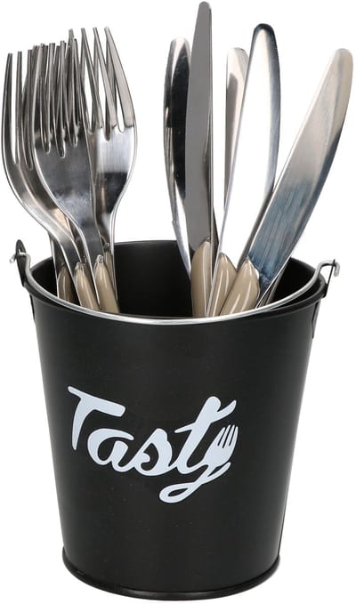 Zwarte metalen emmer met bestek voor 6 personen - 22275624, 805536, 805529