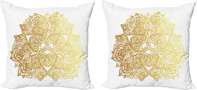 ABAKUHAUS Mandala Decoratieve Kussenhoes, Set van 2, Modern Accent Dubbelzijdige Digitale Print, 45x45 cm, Aardgeel en Mosterd