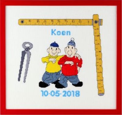 Pako Borduurpakket -Geboorte - telpatroon met codekaart - Buurman & Buurman de grappige klussers - 274.035 - voorgesorteerd garen - Aida - 27 x 25 cm - DIY kit