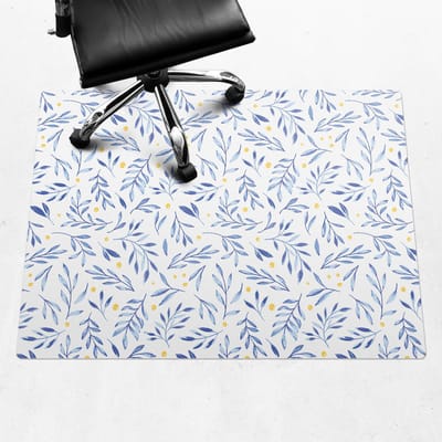 Wallfluent - Vloerbeschermer Aquarelbladeren - 120x90 cm - Blauw Vloerbeschermer Bureaustoelmat - Rechthoekig - Vloerbeschermer PVC-Computer Stoel Mat-Werkplekdecoraties - Boho-patroon