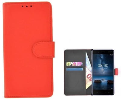 Rood effen Wallet Bookcase Geschikt voor Nokia 8 Hoesje