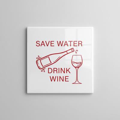 Grappige Wijn Quote Decoratie Tegel “Save Water Drink Wine” – Elegante Bar & Keuken Wanddecoratie – 15 x 15 cm Keramische Tegel