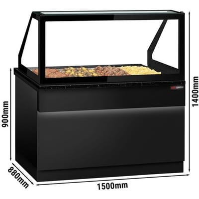 GGM Gastro Warmhaltetheke TORONTO - 1500mm - schwarze Front - für 4x GN 1/1 - schwarze Granit-Arbeitsplatte