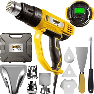 Elektrisch heteluchtpistool met LCD-display en instelbare temperatuur 60-600 °C, 2000W en accessoires