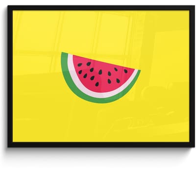 Poster in lijst - Fotolijst 70x50 cm - Posters - Fruit - Watermeloen - Geel - Posterlijst zwart - Decoratie - Wanddecoratie woonkamer - Muurdecoratie slaapkamer