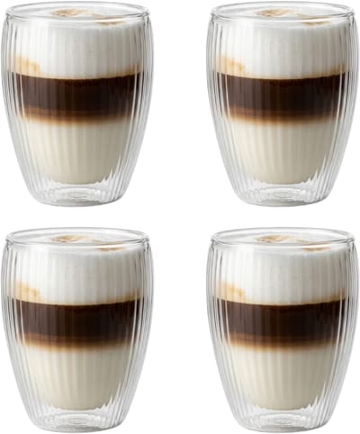 Betrahan Handgeblazen Dubbelwandige Glazen - 350ML Set van 4 - Theeglazen - Koffieglazen - Latte Machiatto Glazen