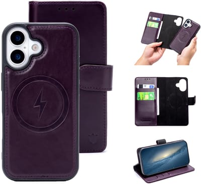 Casemania Echt Leren Hoesje Geschikt voor Apple iPhone 17 - Dark Purple - Geschikt voor MagSafe - Leer 2 in 1 Magnetisch Afneembare Book Case - Portemonnee Telefoonhoesje met Pasjeshouder
