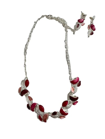 Petra's Sieradenwereld - Ketting metaal fantasie rhodium plating met bijpassende oorbellen (EM13)