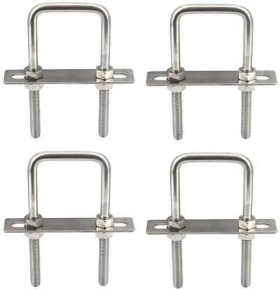 M6x60x110mm RVS Vierkante U-bouten met Moeren, Bevestigingsplaat en Ronde Ringetjes (4 Stuks) voor Sterke Bevestiging en Duurzaamheid