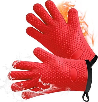 Set van 2 Ovenwanten, Siliconen Handschoenen, Hittebestendig met Zachte Katoenen Voering, Antislip Kookhandschoenen tot 240°C, Ideaal voor Keuken, Barbecue en Bakken