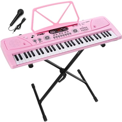 Keyboard piano kinderen - MAX KD61P - Keyboard met 61 toetsen - Keyboardstandaard en oplaadbare accu - Roze