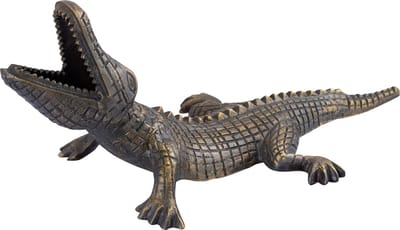 PTMD Ermin Bronze casted alu Crocodile statue L 65 x 33 x 25 cm - aluminium gegoten beeld krokodil in bronskleur