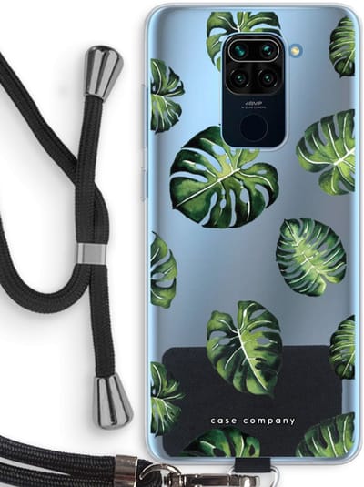 Case Company® - Hoesje met koord geschikt voor Xiaomi Redmi Note 9 hoesje met Koord - Tropische bladeren - Telefoonhoesje met Zwart Koord - Bescherming aan alle Kanten en Over de Schermrand