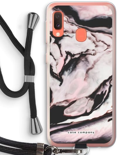Case Company® - Hoesje met koord geschikt voor Samsung Galaxy A20e hoesje met Koord - Roze stroom - Telefoonhoesje met Zwart Koord - Bescherming aan alle Kanten en Over de Schermrand