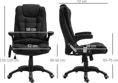 FloraGrace Ergonomische Bureaustoel Met Massage En Verwarming, Verstelbare Rugleuning, Draaibaar, Zwart, Polyester