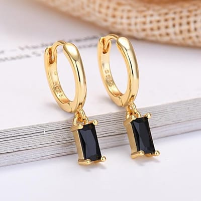 Geometrische Vierkante Gekleurde Zirkoon Hangende Oorbellen Trend Zilverkleur Temperament Hoepeloorbellen Voor Vrouwen Oorsieraden Pendientes white