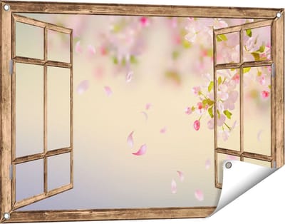 Gards Tuinposter Doorkijk Appelbloesem - Bloemen - 90x60 cm - Tuindoek - Tuindecoratie - Wanddecoratie buiten - Tuinschilderij