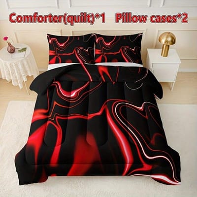 Rode Textuur Beddengoedset 3D Geprint Dekbedovertrek met Kussensloop Twin Queen King Full size Beddengoed Slaapkamer Decor EU Single 135x200cm black