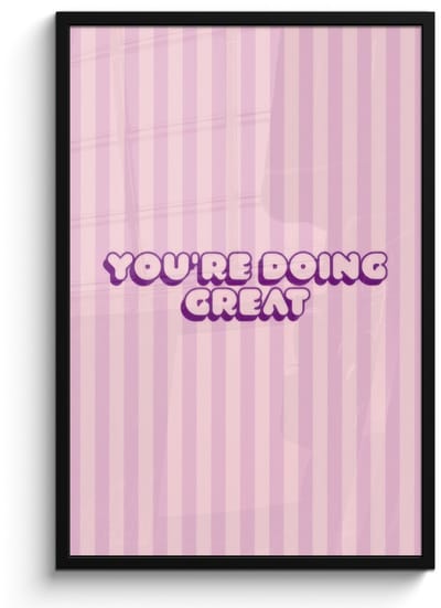 Poster in lijst - Fotolijst 60x90 cm - Posters - Paars - Strepen - You're doing great - Schaduw - Posterlijst zwart - Decoratie - Wanddecoratie woonkamer - Muurdecoratie slaapkamer