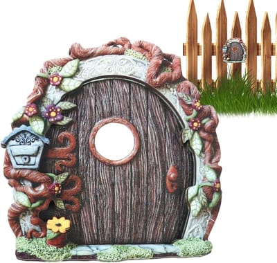 Tuin Decoratie Deur - Miniatuur Huisje - Tuin Verfraaien - Houten Vakmanschap - 10 cm Breed - Natuurlijk Hout