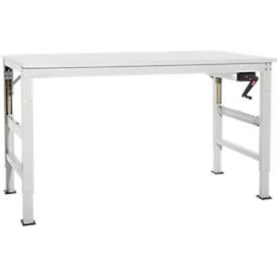 Werktafel Ergo K, met zwengel, 1250 x 800 mm, tafelblad melamine, lichtgrijs