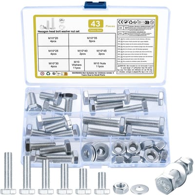 NTHProducts - M10 Schroeven Set - Schroeven en Moeren Set - Duurzaam en veelzijdig - Wit-zink - Assortiment met Wasmachine en Draad - Geschikt voor Doe...