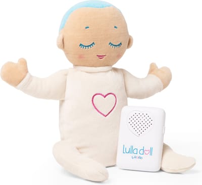 Lulla doll – Doorslaappop met natuurlijke hartslag & ademhaling - Hartslag knuffel - Slaaphulp - Werkt tot 12 uur - Vanaf 0 maanden - Machinewasbaar - Lichtblauw
