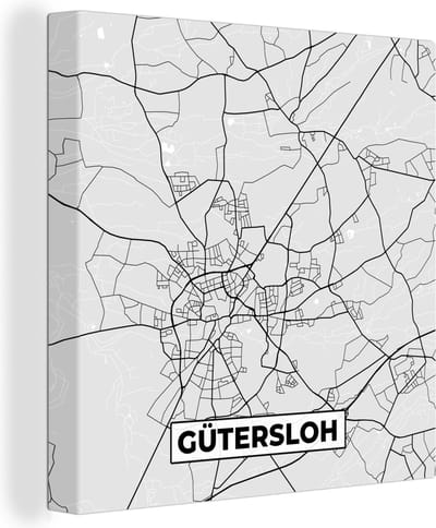 Canvas Schilderij Stadskaart - Kaart - Duitsland - Plattegrond - Gütersloh - 20x20 cm - Wanddecoratie