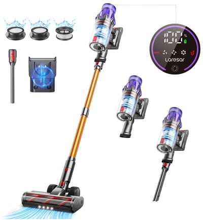 Milova Steelstofzuiger - Draadloos - Steelstofzuigers - Stofzuiger - Zonder zak op accu - Geel en blauw - 500W - LED display