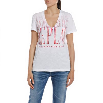 Replay W3783 .000.23494p T-shirt Met Korte Mouwen En V-hals Wit 2XS Vrouw