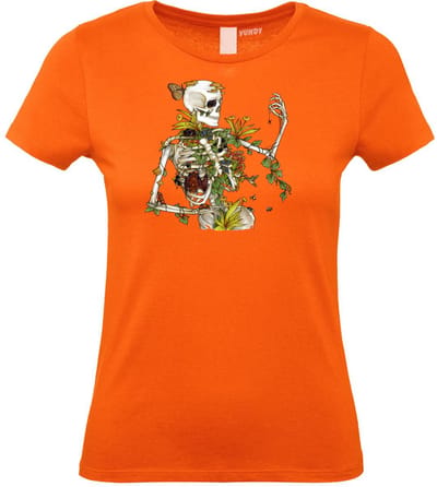 Dames t-shirt Bones and Botany | Halloween Kostuum Volwassenen | Halloween | Foute Party | Oranje dames | maat XS