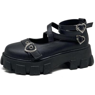 Dames Hartgesp Platform Mary Jane Schoenen Mode Kruisband Chunky Hakken Lolita Schoenen Vrouw Lakleren Pumps 38 black