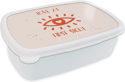 Broodtrommel Wit - Lunchbox - Brooddoos - Spreuken - Quotes - Love at first sight - Liefde - Koppel - 18x12x6 cm - Volwassenen