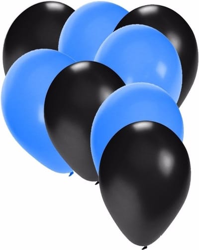 30x ballonnen - 27 cm - zwart / blauwe versiering
