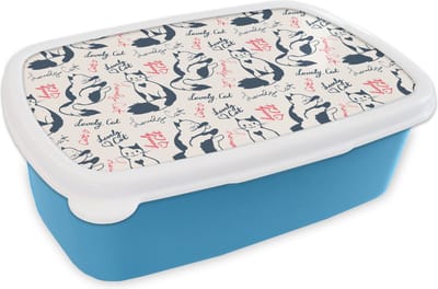 Broodtrommel Blauw - Lunchbox - Brooddoos - Patronen - Kat - Quote - Roze - Meisjes - Kinderen - Kids - 18x12x6 cm - Kinderen - Jongen