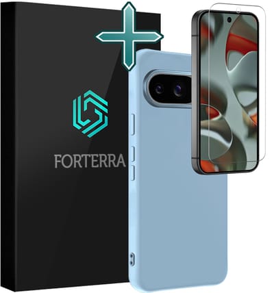 Hoesje Met Screenprotector - Geschikt voor Google Pixel 10 - Sterk & Shockproof - Telefoon Hoes - Back Cover - Siliconen Case - Lichtblauw