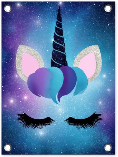 Tuinposter 30x40 cm - Tuindecoratie Eenhoorn - Sterren - Magisch - Blauw - Poster voor in de tuin - Buiten decoratie - Schutting tuinschilderij - Tuindoek muurdecoratie - Wanddecoratie balkondoek