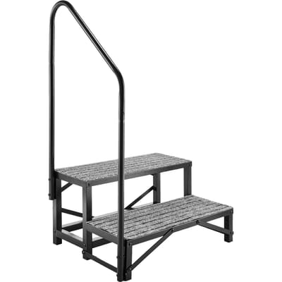Camperstappen met Handgreep, 2 Treden, Laadvermogen 300 kg, Robuuste Buiten Camper Trappen met Antislip Mat voor Ouderen en Huisdieren, Draagbare Trappen voor Warm