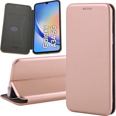 Hoesje geschikt voor Samsung Galaxy A34 - Book Case Kunstleer ThinShield Roségoud