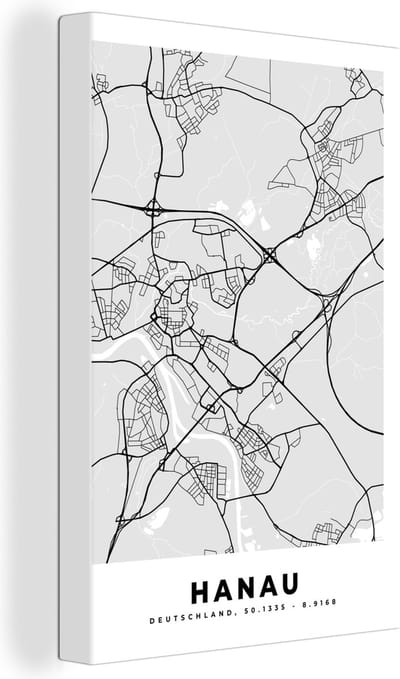 Canvas Schilderij Hanau - Kaart - Stadskaart - Duitsland - Plattegrond - 20x30 cm - Wanddecoratie