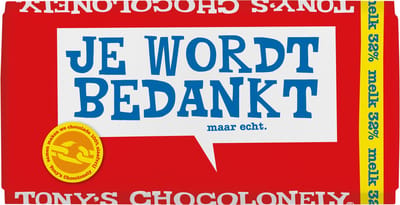 Tony's Chocolonely chocoladereep Melk Bedankt - 15 x 180 Gram
