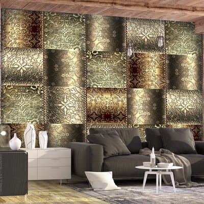 200cm X 140cm - Fotobehang -Metalen platen, premium print vliesbehang