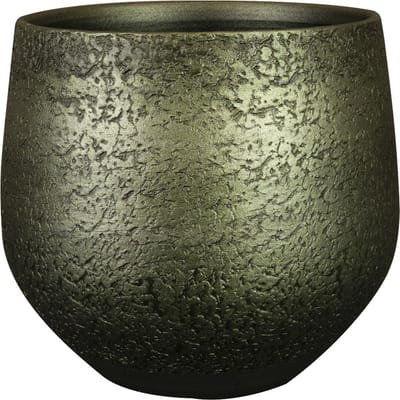 Ter Steege Plantenpot/bloempot - keramiek - metallic donkergroen/touch of gold - D27/H25 cm