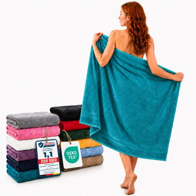 Komfortec Set van 2 Handdoeken 80x200 cm - 100% Katoen - XXL Saunahanddoeken - Badlaken - Strandlaken - Badhanddoek- Douchelaken - Zacht - Hoge Absorptie - Sneldrogend - Petroleumblauw