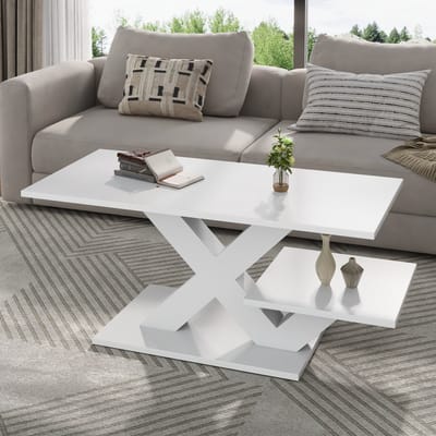 Sweiko Salontafel - Hoogglans - MDF - X-poten - 100 x 48 x 45 cm - Wit