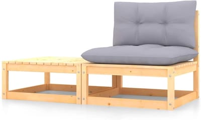 Tuinbank set - Palletbank Houten bank - Buiten Ontspannen - Massief Grenenhout - 70x70x67 cm - Natuur met grijs kussen