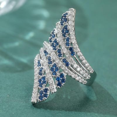 Bagues Élégantes Incrustées de Zirconium Cubique Bleu Anneaux Chic Scintillants Design Infini Bijoux pour Femmes pour Fêtes et Occasions Spéciales 7