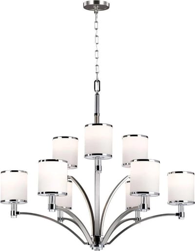 Feiss LED Kroonluchter | 9X E27 Max 60W | Dimbaar | Satin Nickel with Chrome