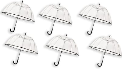 6 Stuks Transparante koepelparaplu 85 cm - doorzichtige paraplu - trouwparaplu - bruidsparaplu - stijlvol - plastic - automatisch - trouwen - bruiloft - trendy - fashionable