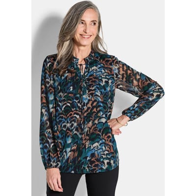 Gedessineerde blouse van chiffon - koningsblauw / gedess. - Gr. 44 van Goldner Fashion
